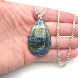 22 Inch 925 Sterling Silver Possible Rough Labradorite Or Moonstone Necklace